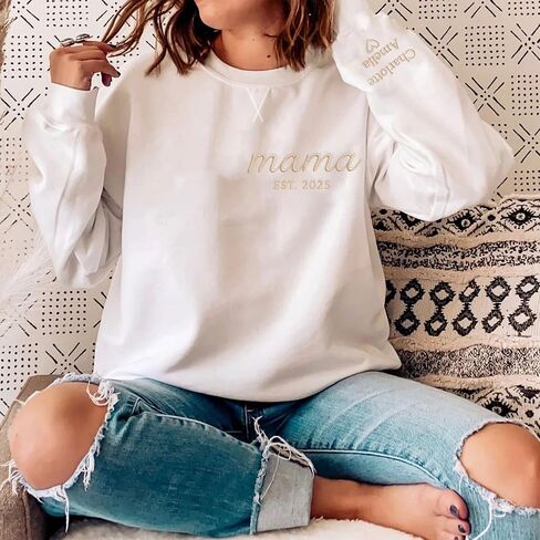 Personalized Embroidered Mama Sweatshirt with Kid Names On Sleeve, Mom Sweatshirts For Women, Grandma Christmas in Kuwait