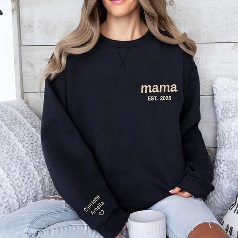Personalized Embroidered Mama Sweatshirt with Kid Names On Sleeve, Mom Sweatshirts For Women, Grandma Christmas in Kuwait