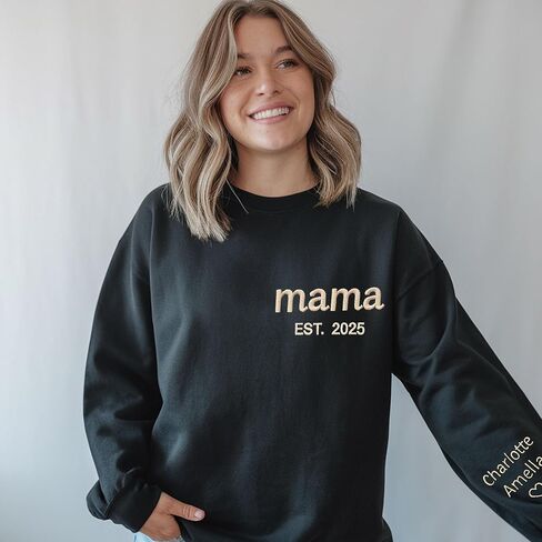 Personalized Embroidered Mama Sweatshirt with Kid Names On Sleeve, Mom Sweatshirts For Women, Grandma Christmas in Kuwait