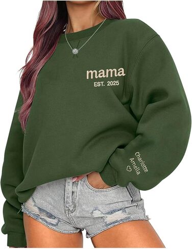 Personalized Embroidered Mama Sweatshirt with Kid Names On Sleeve, Mom Sweatshirts For Women, Grandma Christmas in Kuwait