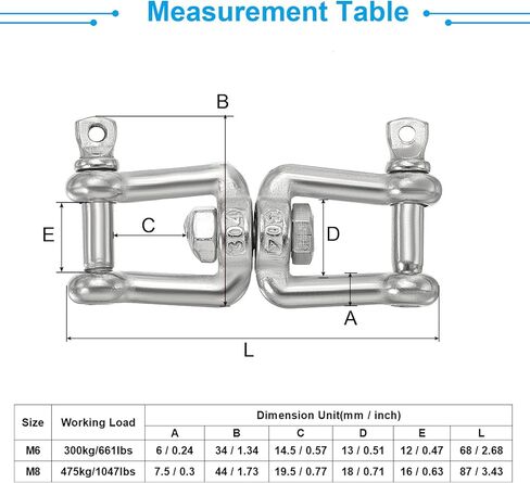 PATIKIL Double Shackle Swivel Hook M6 Working Load 300kg/66lbs, 304 Stainless Steel Jaw to Jaw Swivel Shackle Ring Connector for Marine Mooring Hanging in Saudi Arabia
