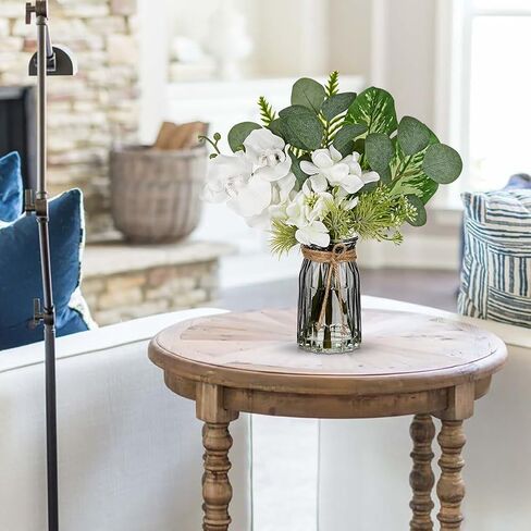 White Orchids Artificial Flowers with Vase Fake Flowers in Vase Artificial Eucalyptus Stems in Glass Vase with Faux Water Faux Orchid with Eucalyptus Leaves Arrangement for Dining Table Centerpiece in Kuwait