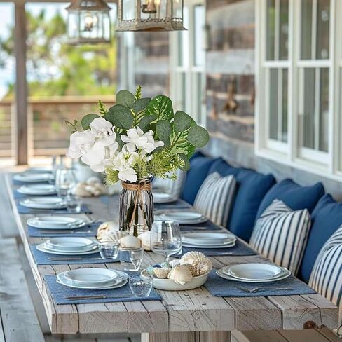 White Orchids Artificial Flowers with Vase Fake Flowers in Vase Artificial Eucalyptus Stems in Glass Vase with Faux Water Faux Orchid with Eucalyptus Leaves Arrangement for Dining Table Centerpiece in Kuwait