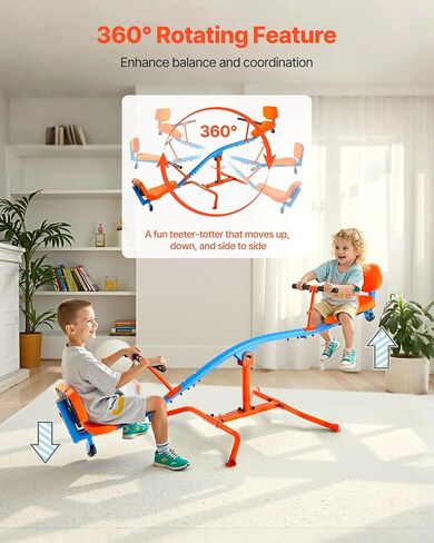 Vevor Geesaw Teeter Totter للأطفال في الهواء الطلق ، وسعة تحميل 100 رطل لكل مقعد ، والجلوس و teeter teeter مع الساقين 4 شرق ، وأجهزة ملعب مع الدوران 360 درجة تدور ل 3 3+ in Kuwait