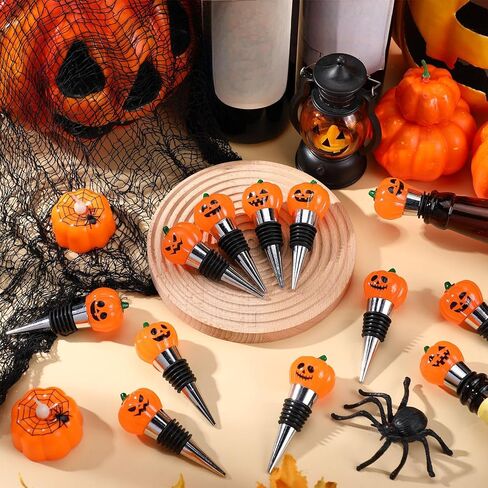 Blosssound 12 Pcs Halloween Wine Stopper Halloween Party Favors for Adults Bulk Glow in Dark Pumpkin Wine Corks Halloween Goodie Bags Stuffers Wine Accessories Gift for Host in Saudi Arabia
