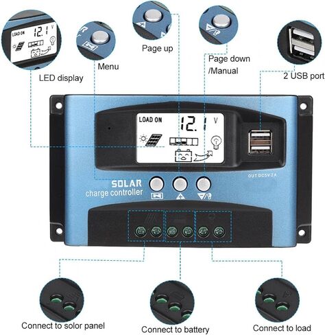 Solar Controller, MPPT 40/50/60/100A Solar Battery Charger Regulator Panel Controllers Dual USB LCD Display 12V 24V for Solar Panels (100A) in Saudi Arabia