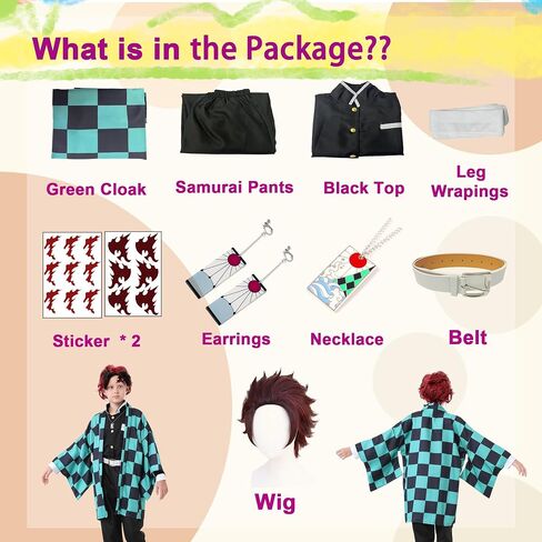 Anime Kimono Costumes Men Boys Halloween Cosplay Green Outfits Cape Festival Uniform Dress Up with Wig in Saudi Arabia