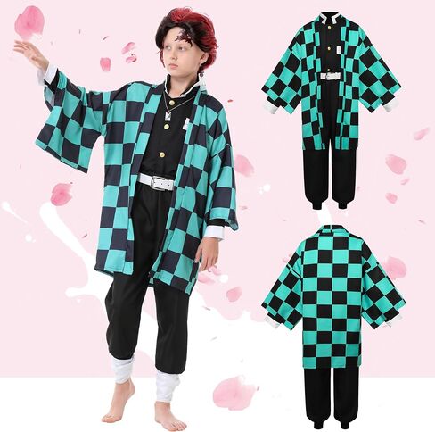 Anime Kimono Costumes Men Boys Halloween Cosplay Green Outfits Cape Festival Uniform Dress Up with Wig in Saudi Arabia