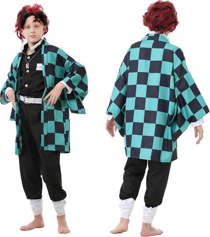Anime Kimono Costumes Men Boys Halloween Cosplay Green Outfits Cape Festival Uniform Dress Up with Wig in Saudi Arabia