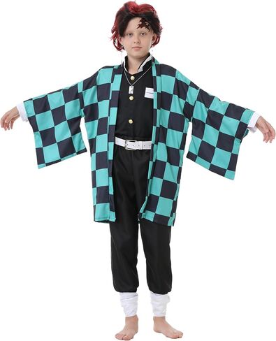 Anime Kimono Costumes Men Boys Halloween Cosplay Green Outfits Cape Festival Uniform Dress Up with Wig in Saudi Arabia