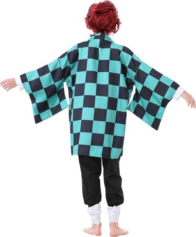 Anime Kimono Costumes Men Boys Halloween Cosplay Green Outfits Cape Festival Uniform Dress Up with Wig in Saudi Arabia