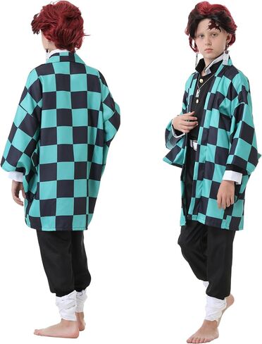 Anime Kimono Costumes Men Boys Halloween Cosplay Green Outfits Cape Festival Uniform Dress Up with Wig in Saudi Arabia