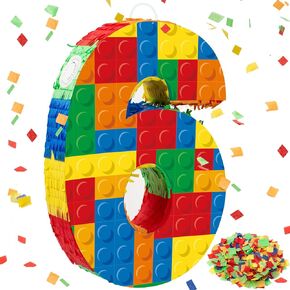 RoundFunny Number 5 Building Blocks Pinata 16.5 Inch Pinata Block Party Supplies 5th Birthday Party Decorations Pinata with Confetti Blocks Theme Fiesta Anniversary Celebration