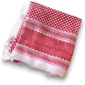 Shemagh Military Palestine Scarf Red & White Classic Keffiyeh Wrap Headdress 46x46 Authentic Arabic Fashion Fabric Hat Neck Gaiter Women Men in Kuwait