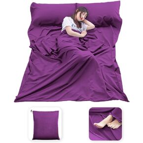 Bonng Sleeping Bag Liner Lightweight Compact Sack Portable Clean Travel Sheet with Zippered Opening for The Feet Camping Sleep Backpacking Hotel& Hiking (Purple, 82.7'' X 70.9'')