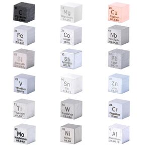 18 Pieces Element Cube Set 0.39", Tungsten Cube Metal, Periodic-Table of Elements, 99.95% Purity, Tungsten Molybdenum Titanium Nickel Copper Iron Niobium Tin Cobalt for Teaching, Gift, Collection