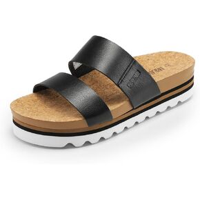 DREAM PAIRS Women's Platform Wedge Sandals with Arch Support, Comfortable Beach Slip-on Flat Sandals, Casual 2-Strap Cork Cushion Slides for Women