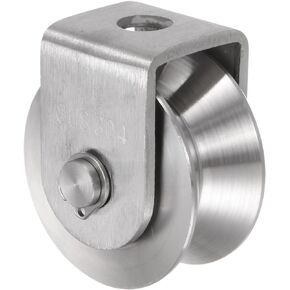 uxcell V Groove Wheel Pulley 304 Stainless Steel, 1.9" Dia Track Wheel Pulley Block Loading 880lbs for Sliding Gate, Industrial Machines, Groove Width 0.62"