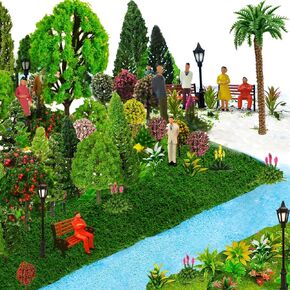 QuarenDen Model Scenery Kit Painted Figures, Model Train Scenery, 47 PCS, Model Architectural Scale, Model Trees, Model Grass Mat for Miniature Scene Landscape