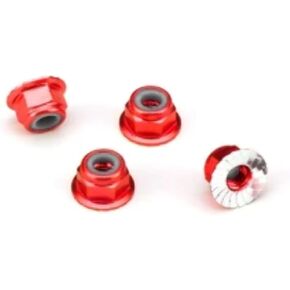 Traxxas 1747A - Aluminum Flanged Locking Nuts, Red (4)