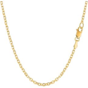 14k SOLID Yellow or White Gold 2.3mm Shiny Diamond Cut Cable Link Chain Necklace for Pendants and Charms with Lobster-Claw Clasp (16", 18", 20", 22", 24, or 30 inch)
