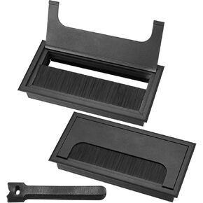 Desk Grommet, 2 Pcs Desk Cable Grommets, Desk Wire Grommets, 160mm Black Metal Rectangle Desk Table Cord Wire Inserts Cable Hole Cover Grommet with Brush for Computer Table Desk Wire in Kuwait