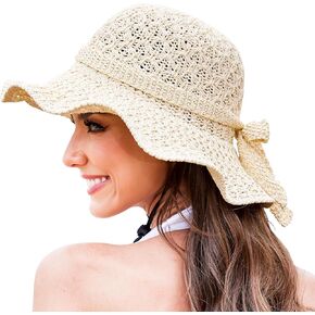 PuTian Sun hat for Women Wide Brim Lightweight Portable Crease-Resistant Summer Beach Hat Cap UPF UV