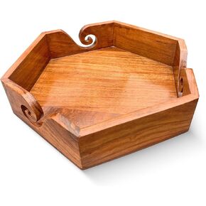 Eunoia Wooden Yarn Bowl, Large 10 x 2.5 Inch Handmade Yarn Holder for Crocheting, Rosewood Decorative Knitting Bowl for Knitters with Wooden Crochet Hook and Travel Bag, Hexagon