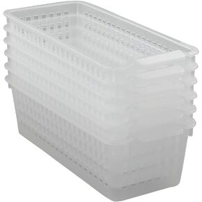 Qskely Clear Small Plastic Pencil Storage Baskets, Pack of 6