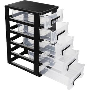 Gadpiparty Desktop Drawer, Desk Organizer with 5 Clear Drawers, Multi- Use Five- Layer Storage Cabinet for Home Office Stationary Cosmetics Sundries Storage (Black)