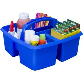 Storex 3-Compartment Small Caddy – Multipurpose Classroom Organizer with Handle, Azure, 6-Pack (00947A06C)