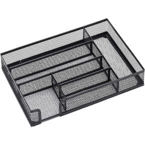 WenkeDigi 2 Pack Desk Drawer Organizer Tray Metal Mesh Drawer Organizer for Office Supplies Desktop Storage Stationery, 6 Compartments, 12.6 x 8.66 x 1.77 inch, Black (2 pack)