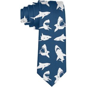 Fashion 3D Printed Shark Fierce Blue Mens Ties - Neckties Gift for Men, Boys, Teens in Kuwait