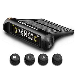 PUXING Solar Powered Wireless Tire Pressure Monitoring System, with 4 External Sensors, IP67 Waterproof, TPMS Solar Powered, LCD Digital Color Screen, Tire Monitor for Car, Truck, SUV