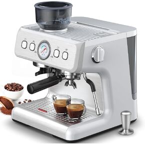 Joy Pebble Espresso Machine,15 Bar Professional Espresso Maker with Coffee Bean Grinder Milk Frother,Coffee Machine for Espresso/Cappuccino/Latte,Single & Double Cup,Stainless Steel