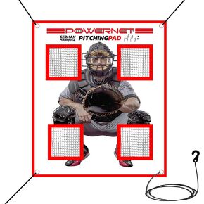 PowerNet German Marquez Pitching Pad | 4 Pocket Baseball Softball Training Tool | Hang in Cages or a Practice Net | All Ages | Realistic Catcher