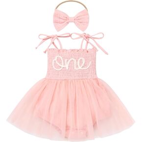FYMNSI Baby 1st Birthday Girl Outfit Cotton ONE Printed Sleeveless Tutu Jumpsuit Romper Dress Headband 2pcs Summer Clothes in Kuwait
