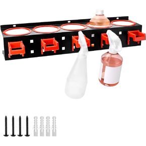 QWORK Spray Bottle Storage Rack, Aerosol Can Rack Organizer Wall Mount, Sprayer Spray/Composite Bottle Holder, Cleaning Detailing Tools Organizer, with 5 Holes and 5 Plastic Hooks
