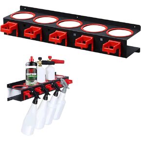 Spray Bottle Storage Rack,Spray Bottle Holder,Wall-mounted Garage Bottle Organizer with 5 Plastic Hanging Hooks Cleaning Detailing Tools Hanger,Abrasive Material Hanging Rail Car Beauty Shop Accessory
