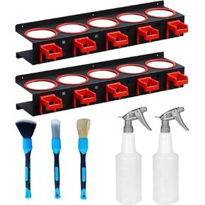Spray Bottle Storage Rack,Spray Bottle Holder,Wall-mounted Garage Bottle Organizer with 5 Plastic Hanging Hooks Cleaning Detailing Tools Hanger,Abrasive Material Hanging Rail Car Beauty Shop Accessory in Kuwait