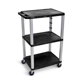 FSE Luxor 373-UCPL1-N 42"H 3-Shelf Utility Cart - Black Shelves, Nickel Legs