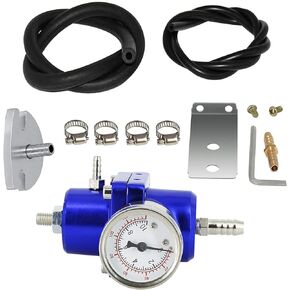 Universal Adjustable Fuel Pressure Regulator Kit with 0-140 PSI Gauge Aluminum Gas Oil Injection Pressure Regulator