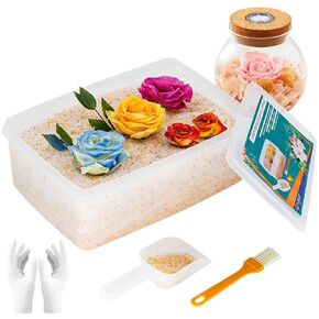 Silica Gel Flower Drying Crystals 2LBS, Color Indicating Desiccant Beads Reusable Flower Preservation Kit with Sealed Container, Gloves, Brush and Shovel