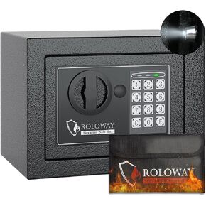 ROLOWAY Steel Money Safe Box for Home with Fireproof Money Bag for Cash Hidden, Security Safe Box with Keys and Keypad (Black)