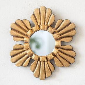 Decorative Gold Round mirror 6in for wall decor | Peruvian Hand-carved Wood Hanging mirror wall art home decor | gift for home