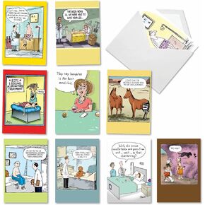 NobleWorks - 10 Get Well Cards Funny - Assorted Cartoon Humor, Hilarious Feel Better Soon Greeting Cards, Boxed Set - Sick Jokes AC3684GWG-B1x10