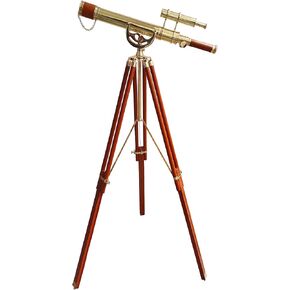 تلسكوب بحري عتيق بمرساة رئيسية نحاس لامع قابل للتعديل حامل ثلاثي خشبي تلسكوبات تعليمية ملكية برميل مزدوج جلد بني ديكور منزلي بحري in Kuwait