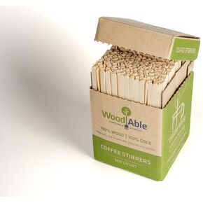 WOODABLE 5.5 Inch Wooden Coffee Stirrers, 500 Count, Disposable & Compostable Wood Coffee Stick Stirrers | Eco-Friendly, Sustainable, Organic, Biodegradable, Vegan-Friendly Coffee Station Supplies