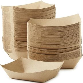 Avant Grub Eco Friendly USA-Made 3lb Food Holder Trays 50 Pk. Compostable Other Kraft Paper Dishware Plate for Diners, Concession Stands or Camping, Sturdy 3 Lb Disposable Party Snack Boat.