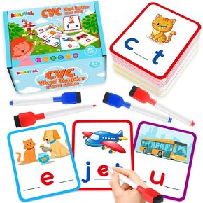 KMUYSL Short Vowel Spelling Flashcards, CVC Sight Words Handwriting Cards, Learn to Write Phonics Flash Cards, Fine Motor Montessori Educational Toy Gift for Kids 3 4 5 Years Old, 104 Pieces